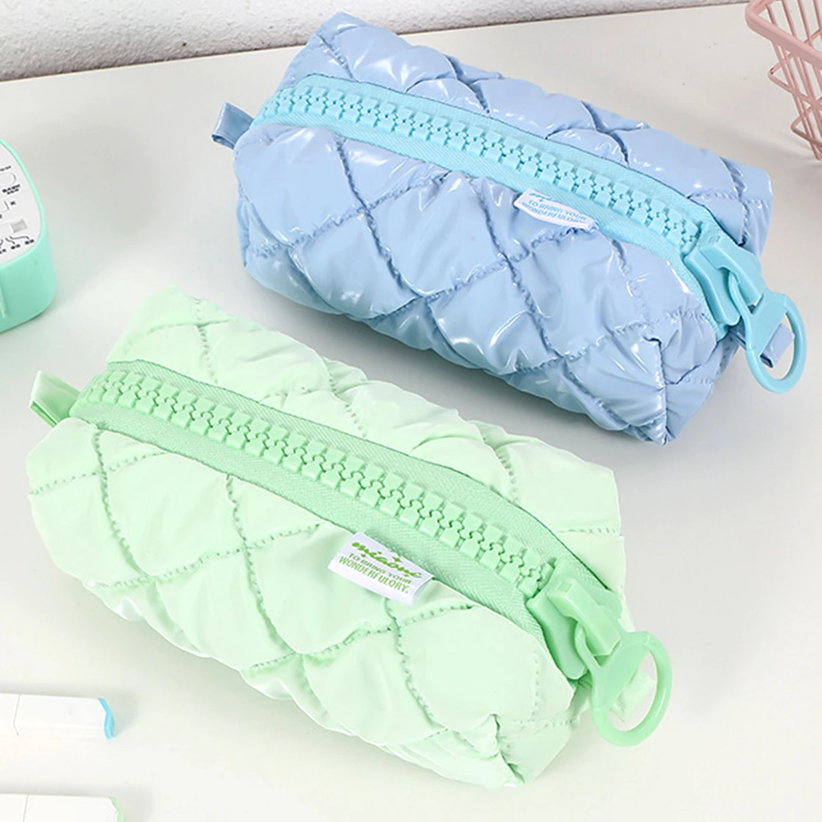 1 PC Astuccio creativo a quadretti color caramello Materiale scolastico Borsa organizer da tavolo essenziale per il ritorno a scuola - immagine 3