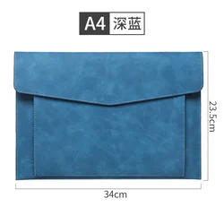 Premium A4 Leather Document Organizer - Large Capacity Waterproof Business Briefcase (Blue)