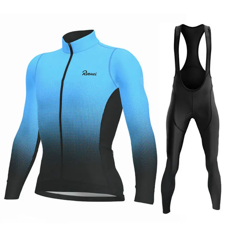 Rvouei New Summer Team Autumn Long Sleeve Cycling Jersey Set Ropa Ciclismo Men Bicycle Clothing MTB Bike Sprotswear Uniform