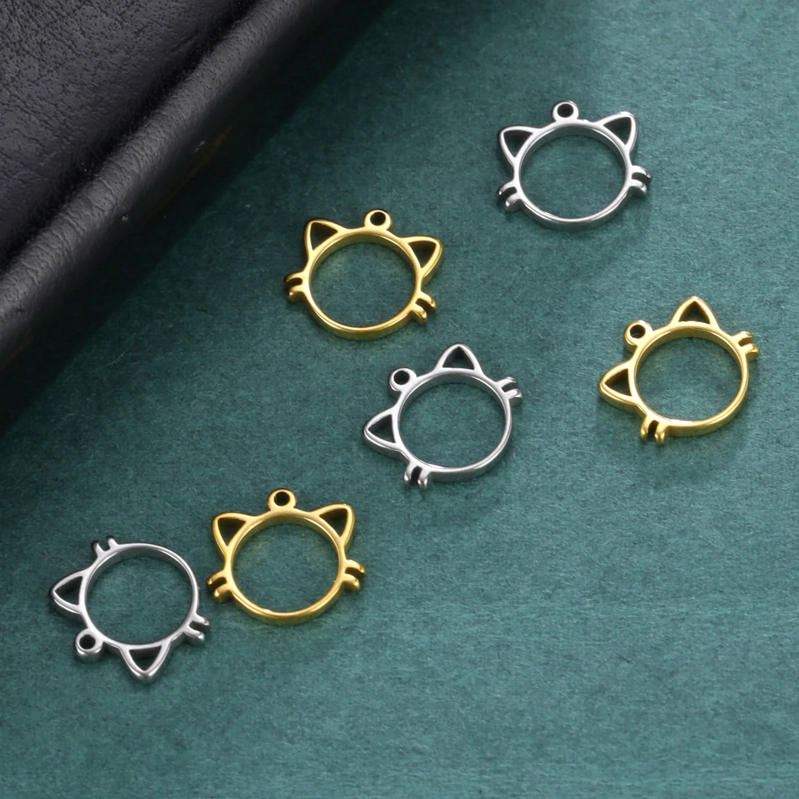 5pcs Animal Stainless Steel Charms Cat Butterfly Paw Dragonfly Fish Tail DIY Pendant Necklace Jewelry Making Accessories