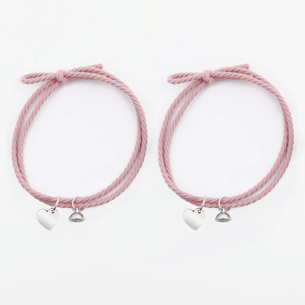 Stainless Steel Bracelet 1Pair Braid Rope Magnet For Lovers Pendant Heart Couple Girls Friendship Jewelry