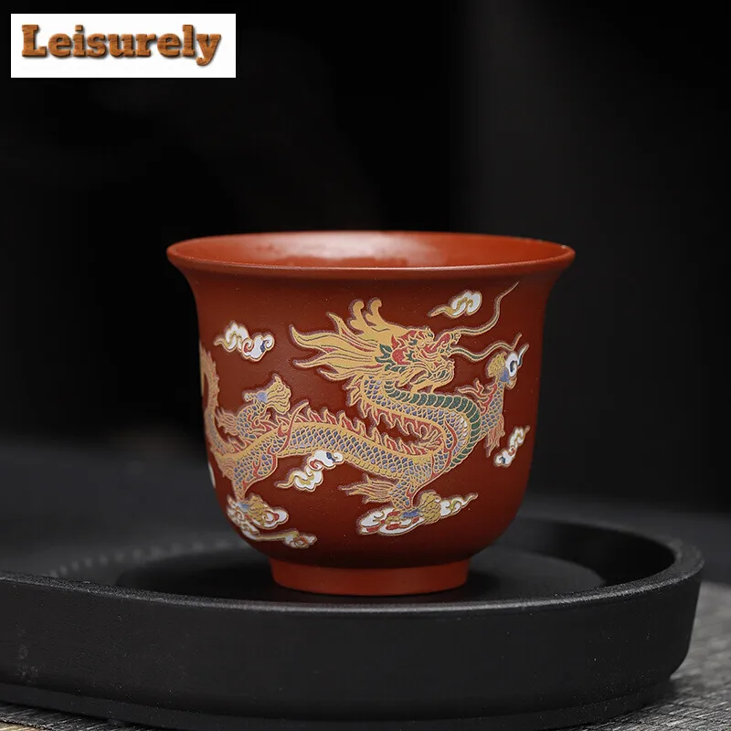 Handmade Red Clay Teacup Color Changing Purple Sand Cup Dragon Phoenix Tea Pairs Large Master Cup Dahongpa Tea Bowl Drinkware