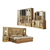 Wooden Modern Gold King Size Bed Double Master Room Villa Home Royal Full Queen Wood Luxury Bedroom Furniture Set 1