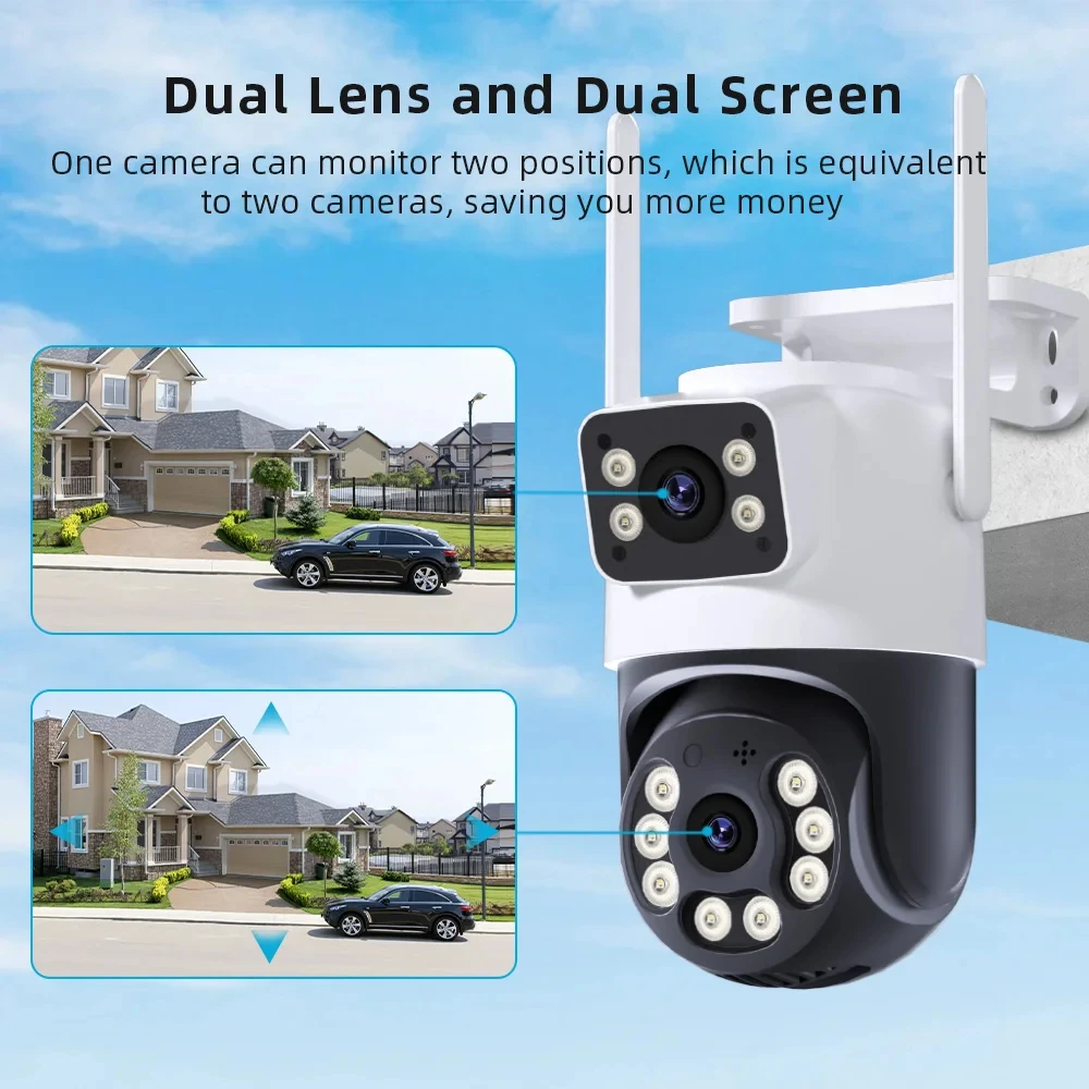 8MP 4K iCSee WiFi Camera PTZ Dual Screens Auto Tracking Night Vision CCTV Surveillance Camera Outdoor 6MP Security IP Camera 6