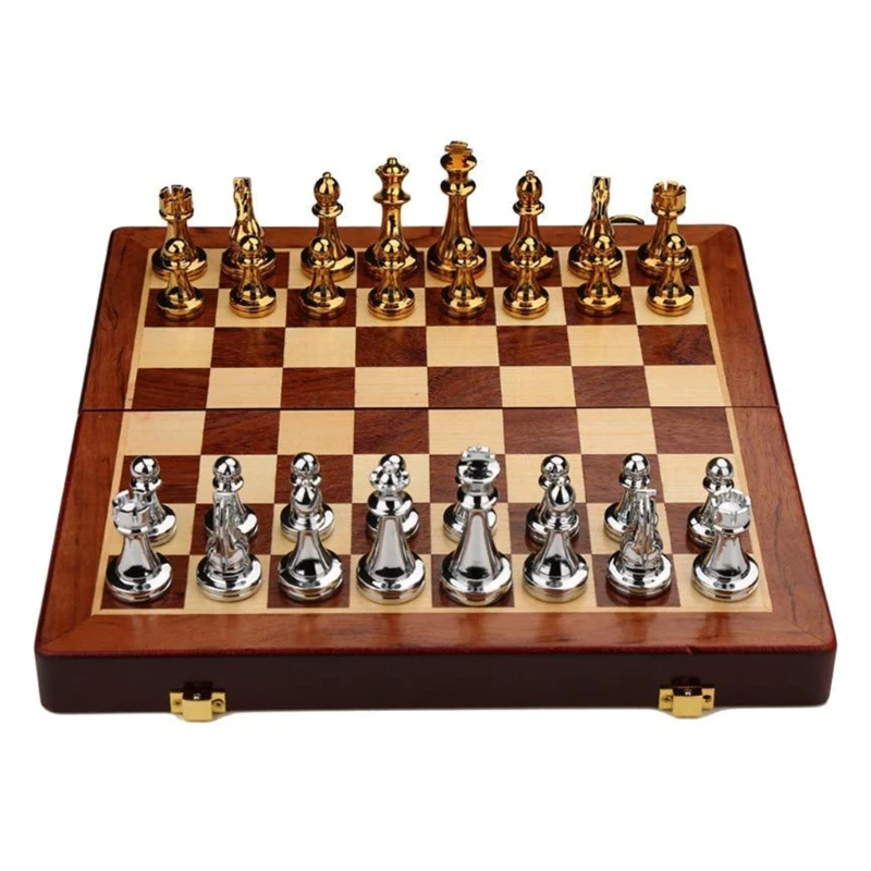 

Chess Set Metal Upgraded Delicate Chess Set Folding Board Set Educational Toy Strategy Game Chesspiece Set for Kid Adult