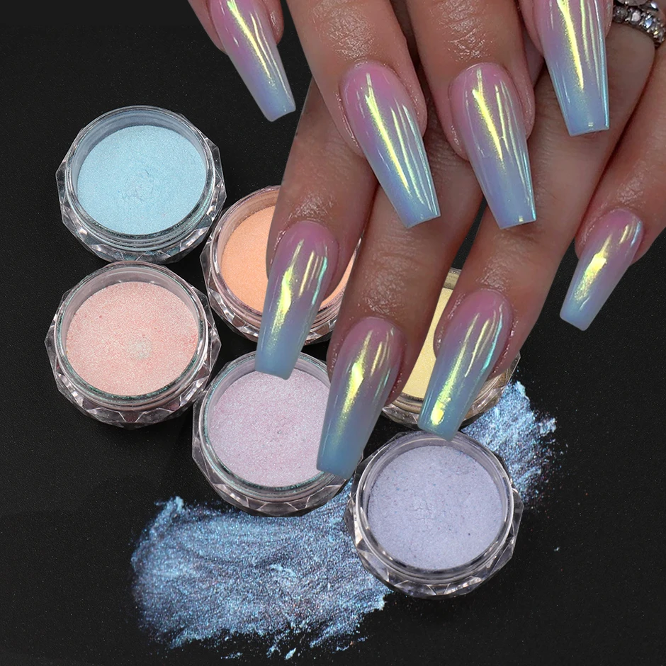 Fairy Aurora Nail Pigment Powder Holographic Fine Chrome Scrubbing Dust Shimmer Gentle Glitter Mirror Polish Decoration Flash Lyhl