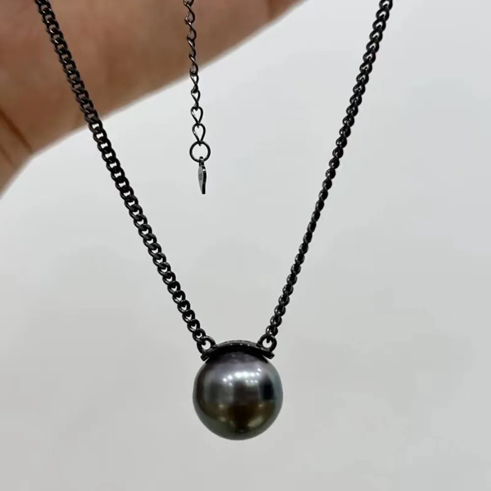 diy-pearl-accessories-s925-pure-silver-set-chain-empty-support-fashion-black-pendant-with-silver-chain-matching-11-13mm-circle