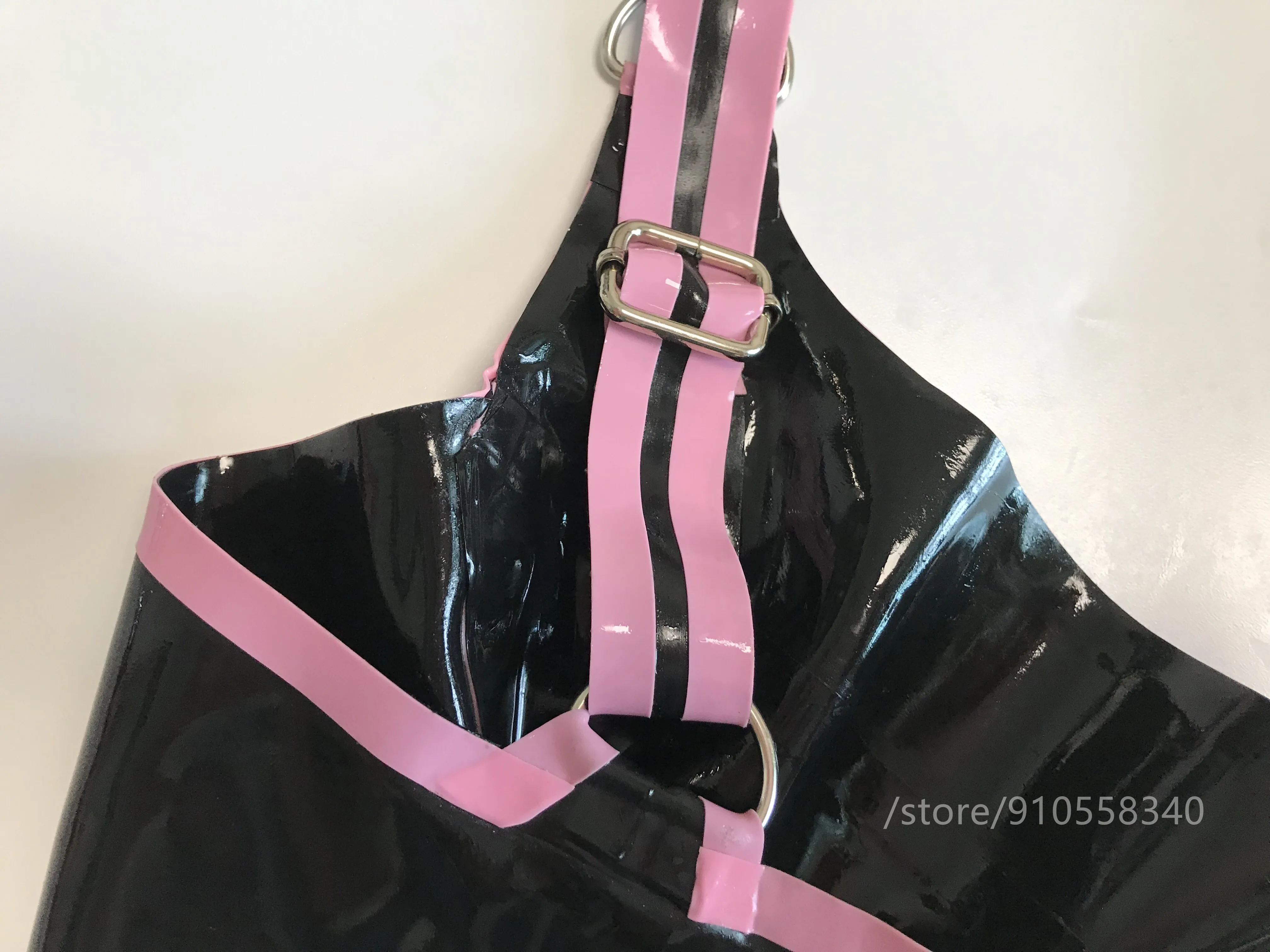 Sexy Lingerie Black Women Latex Bra Fetish Rubber Underwear with Pink Trim Made