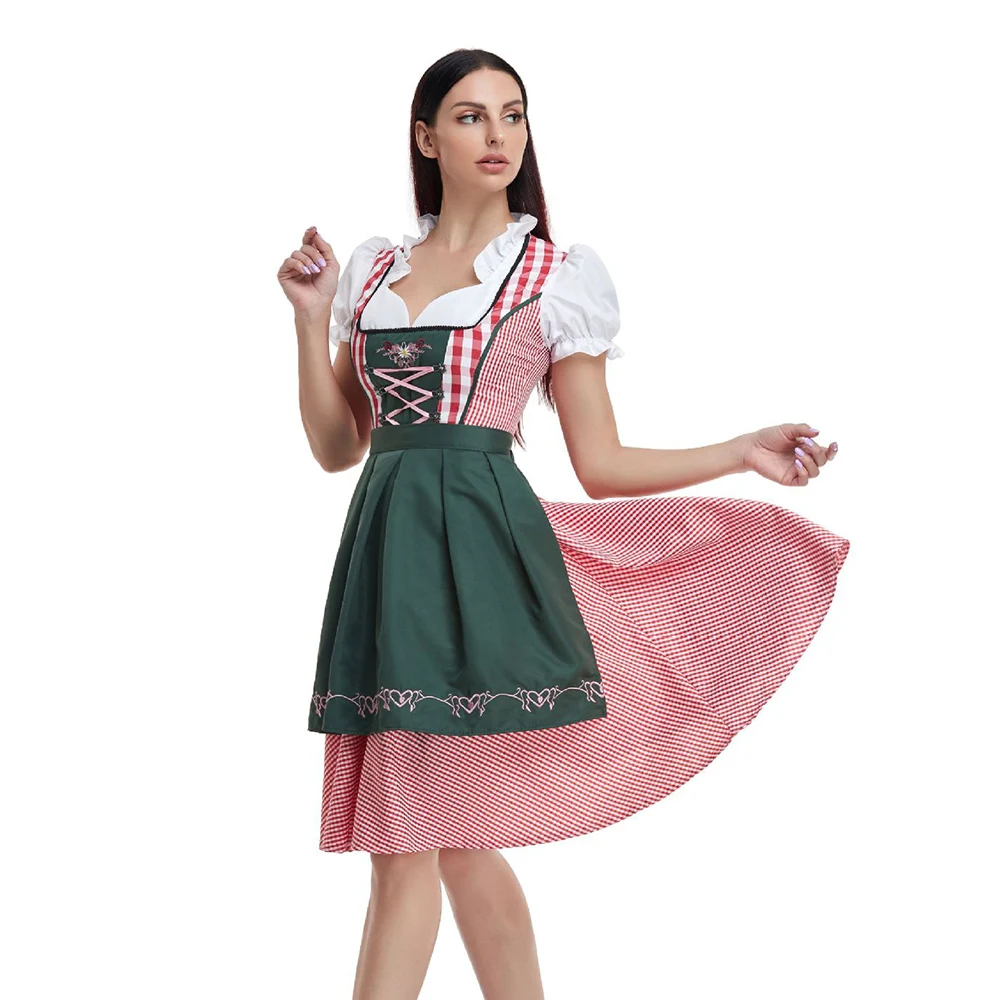 

Аниме женский костюм дирндл на Октоберфест, Баварская национальная розовая клетчатая Клубная одежда, косплей, карнавал, Хэллоуин, необычное платье