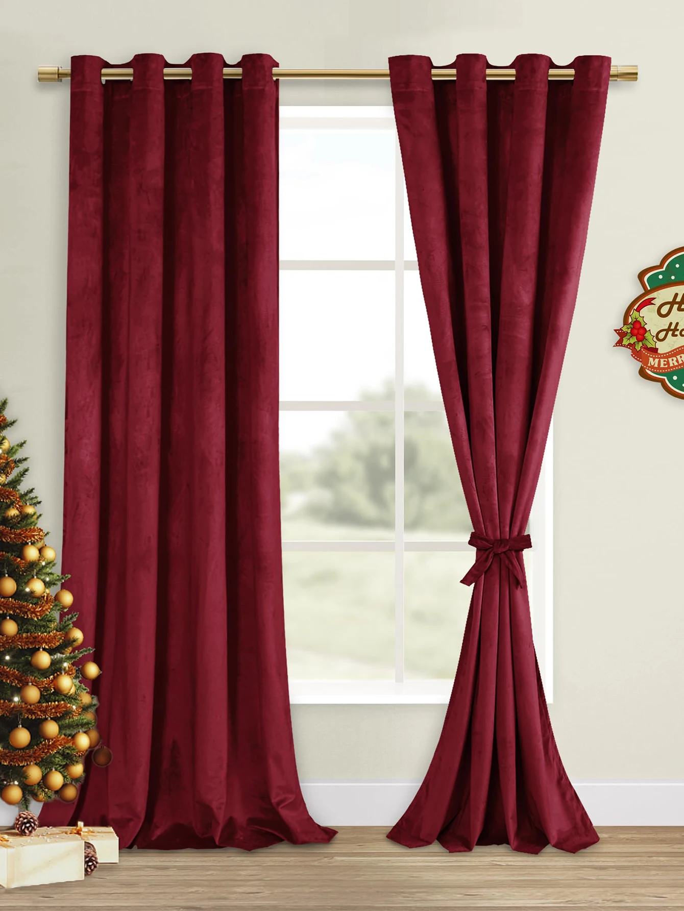 Luxurious Wine Red Velvet Blackout Curtains