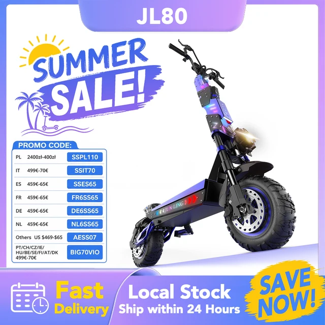 Trottinette électrique à double moteur JL80 6000W pour adultes, 60V30Ah, 65 km/h, pneus tout-terrain de 12 pouces, frein à huile avant et arrière, Escooter 1