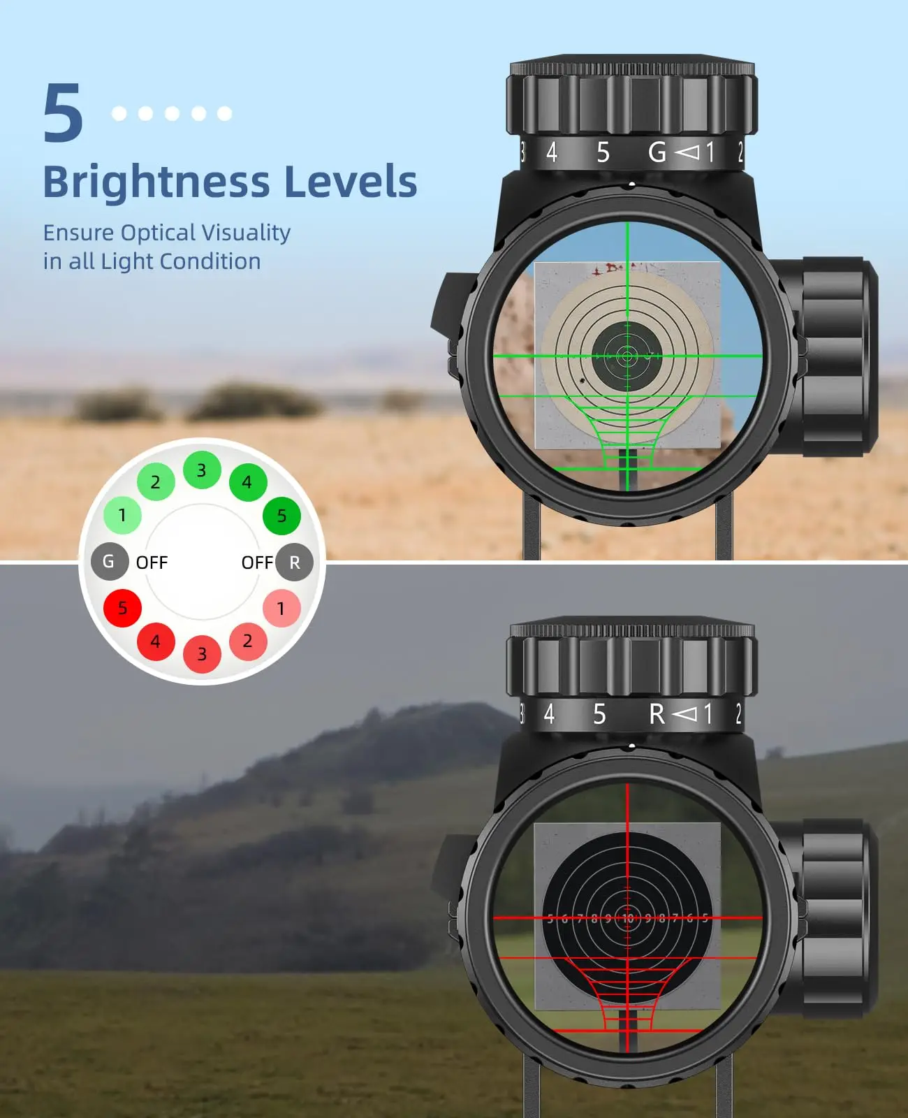 EZshoot 3-9x40 Rifle Scope Red Green Illuminated MOA Airsoft Optical Riflescope with 11mm Dovetail or 20mm Picatinny Rail Mount