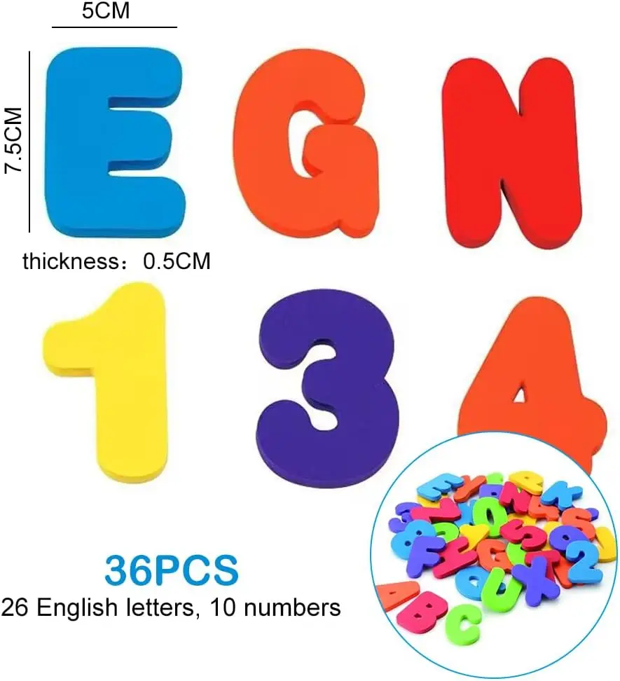 36pcs Baby Bath Toys Removable Foam Letters Numbers Shower Toys Toddler Alphabet Letters Toys Gift for Kids Educational Bathroom 6