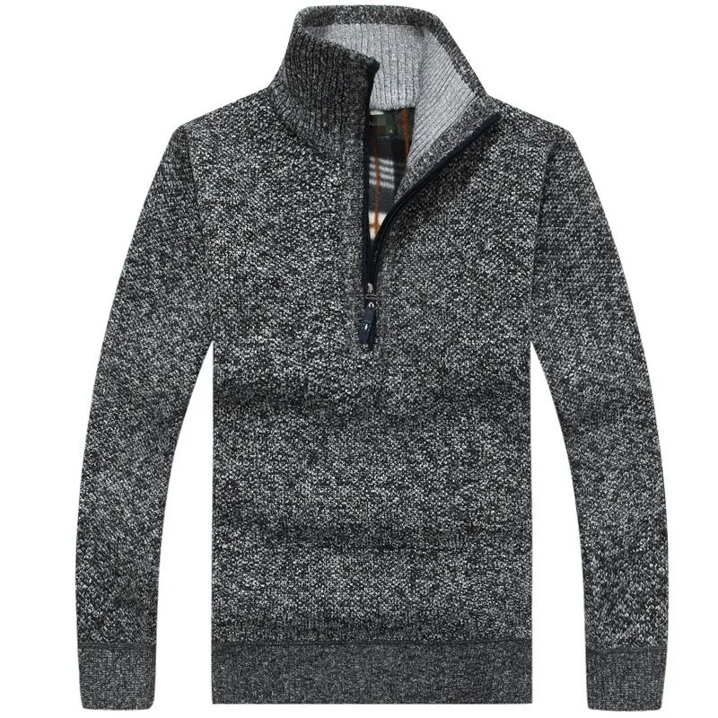 Men's Fleece Thicker Sweater Half Zipper Turtleneck Warm Pullover High Quality Male Slim Knitted Wool Sweaters For Spring 3
