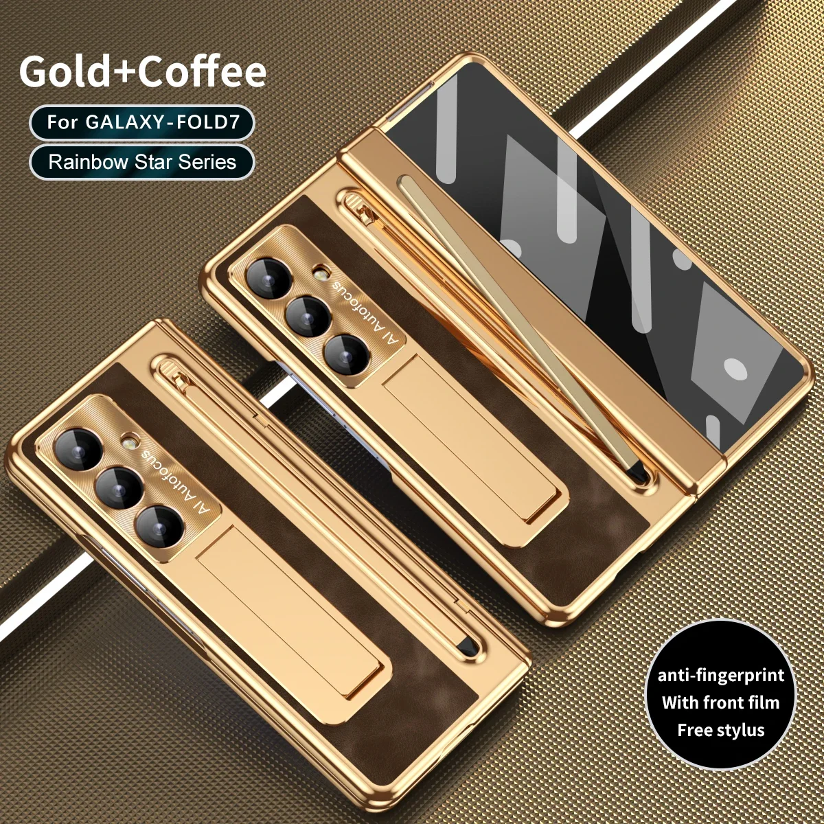 Premium Electroplated Matte Leather Hinge Case with Pen Slot and Touch Pen Holder