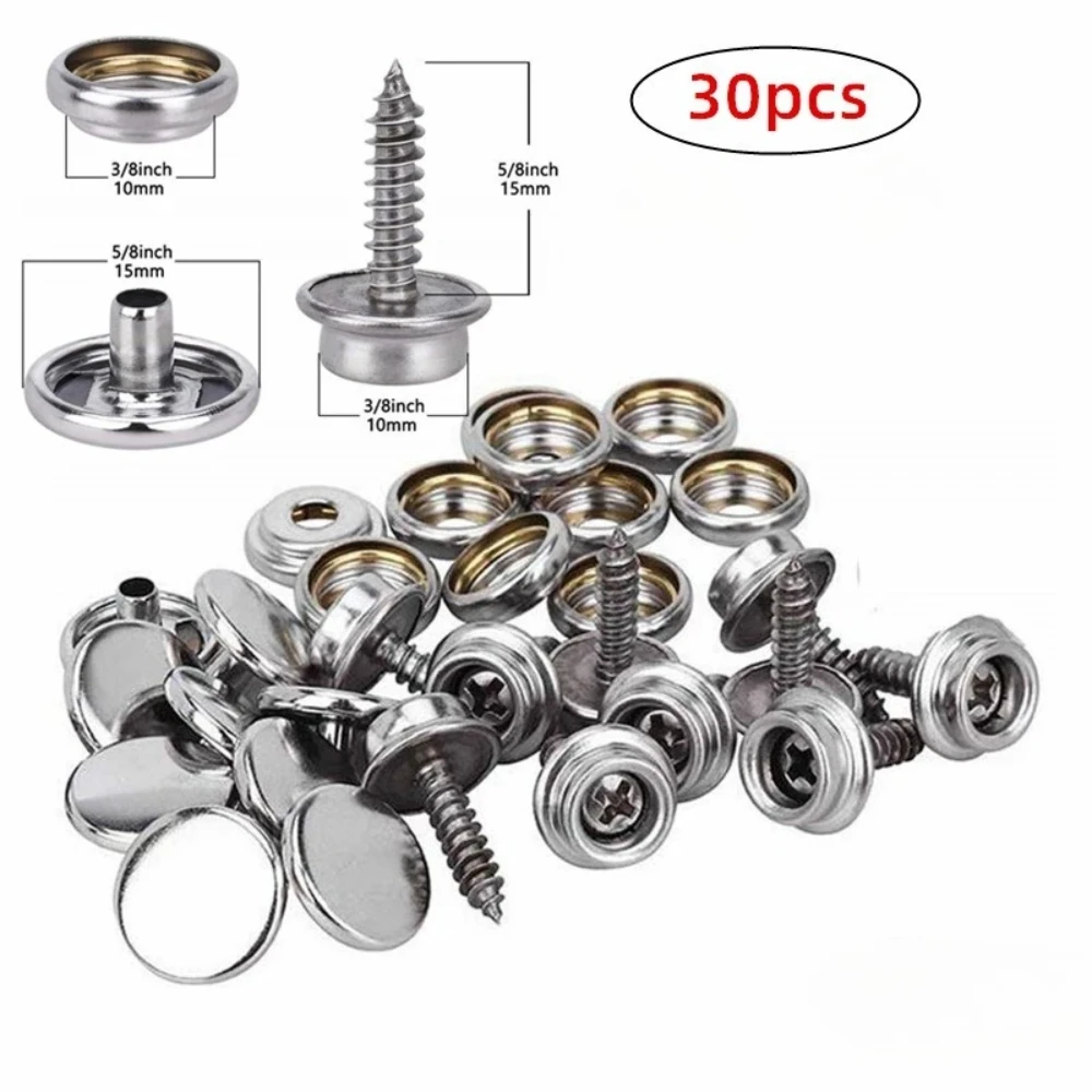 30-90PCS 스테인레스 스틸 나사 4 in 1 버클 15MM 개인 항공기 텐트 보트 캔버스 나사 소켓 DIY 버튼 나사