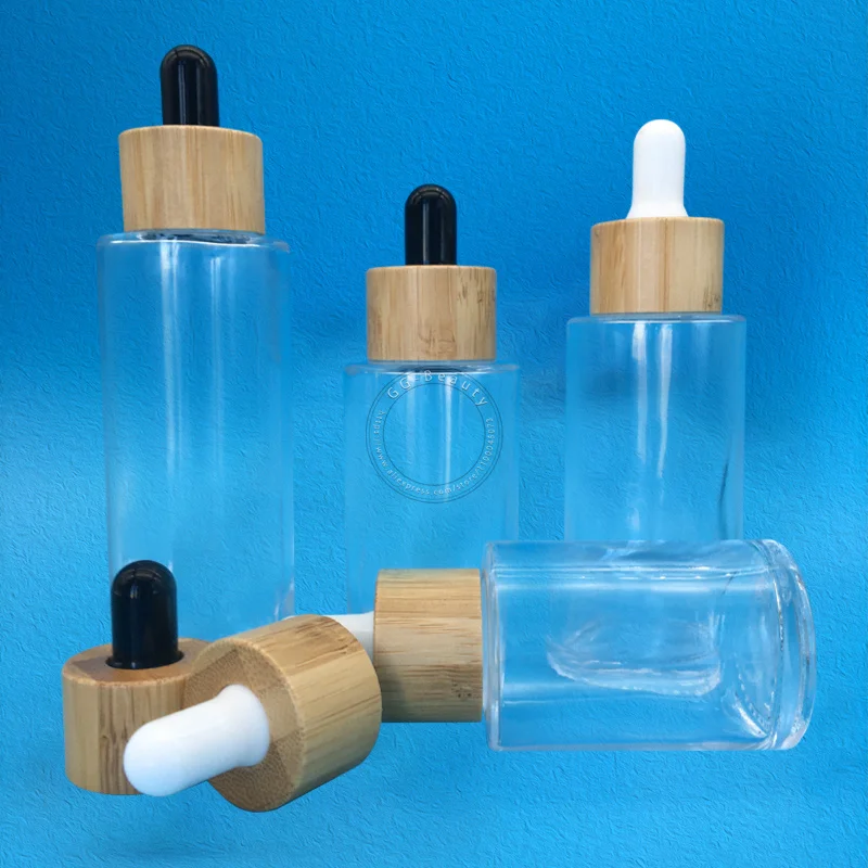 30/60/80/100/120Ml Clear Glass Bamboo Dropper Bottles Perfume Dropper Oil Atomizer Luxury Portable Liquid Storage Container Vial