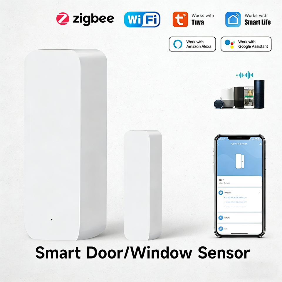  WiFi Zigbee3.0 2MQTT Smart Door Window Sensor, Tuya Security Alarm Detector, Open/Closed Monitor Works with Alexa Smart Life