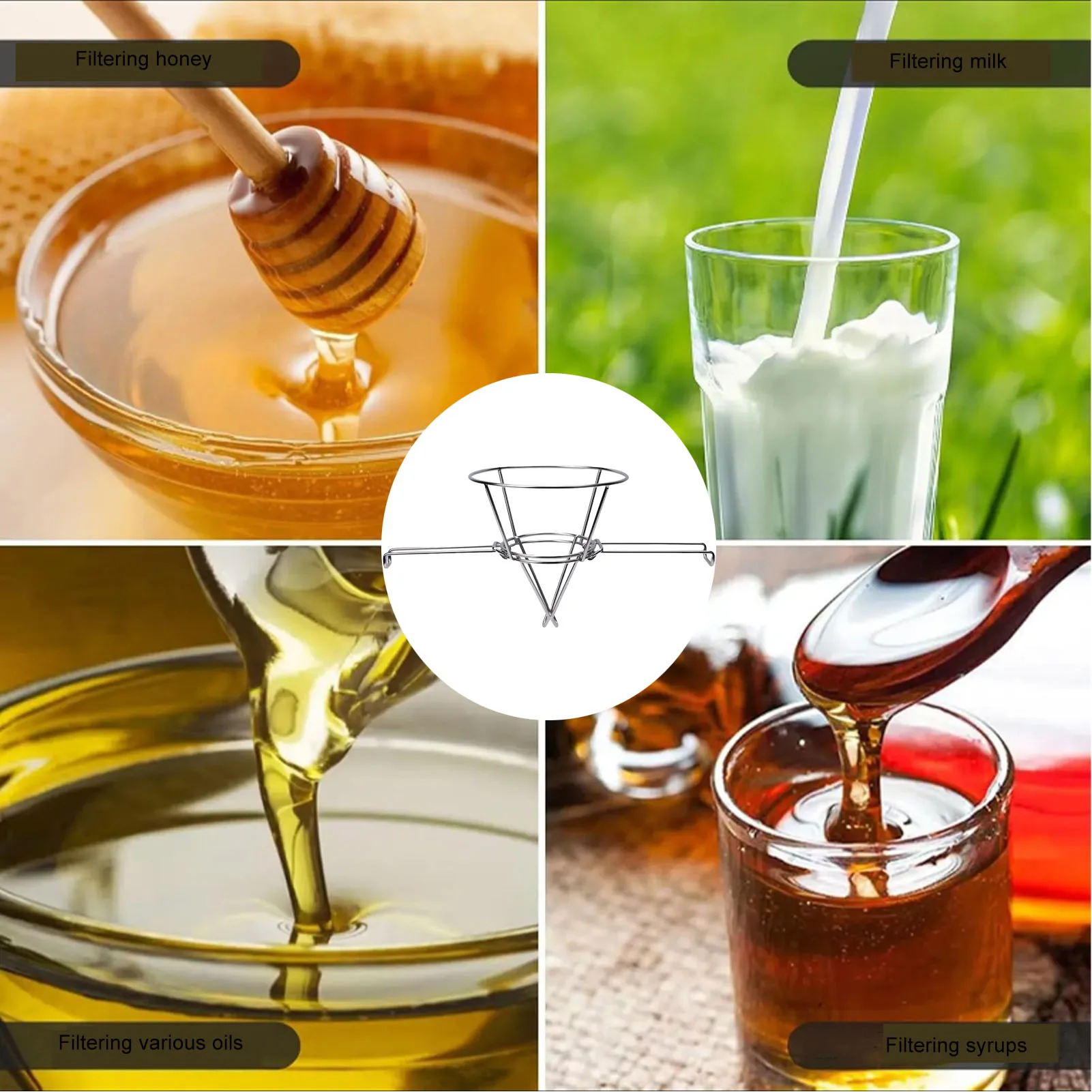 Deep Fryer Oil Filter Stand 9.3 Inch 304 Stainless Steel Fryer Oil Filter Cone Holder Rack with Folding Arm for Kitchens