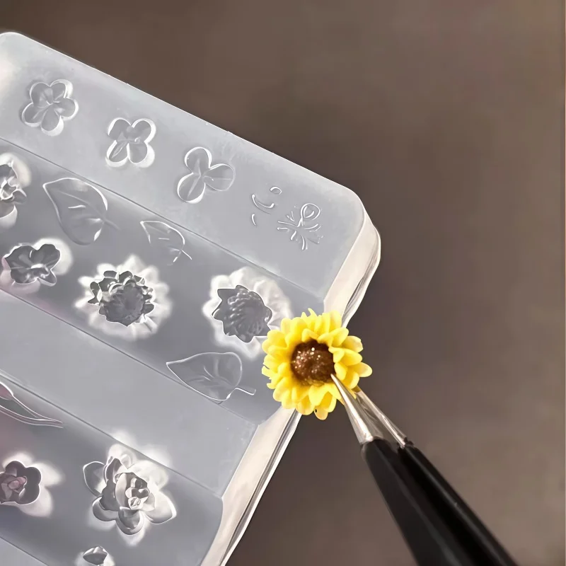예술적 네일 아트 실리콘 몰드 해바라기 연꽃 아이리스 꽃 테이블 램프 3D 엠보싱 장식 네일 데코레이션 몰드