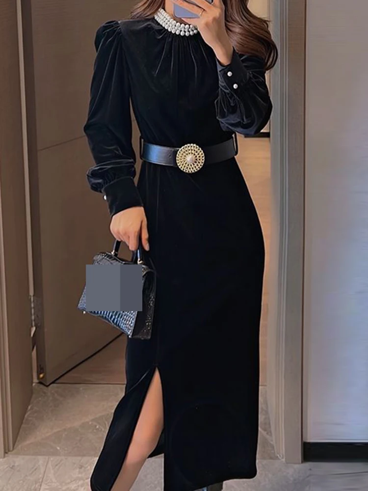 

2023 Autumn and Winter New Women's Dress Pearl Neck Slim Fit French Dress women clothing bodycon dress