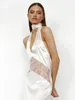 Sexy Backless Party Dress Women Patchwork Lace Sleeveless Halter Maxi Female Dresses 2025 V-neck Slim Hip Package Lady Robes 5