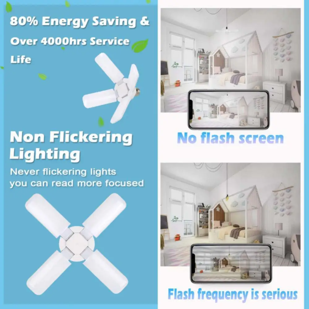 Description Picture 2 of itemE27 bulb three-leaf four-leaf folding garage light LED flying saucer light Workshop lighting Indoor lighting+ Lamp holder
