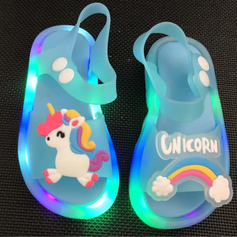 Children Luminous Sandals Girls And Boys Cute Cartoon Fashion Glow Slipper Kids Crystal Beach Shoes 1-6 Years Baby Shoes 3