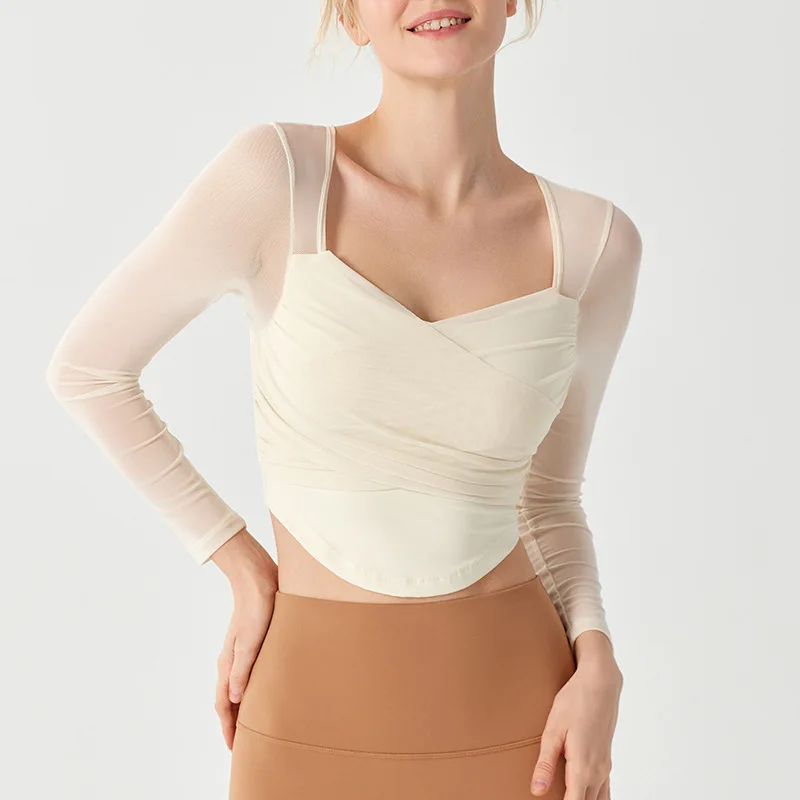 

Quick Dry Breathable Mesh Sports T-shirt Women Gym Yoga Fitness Long Sleeve Crop Top High Elastic Hollow Back Slim Tops