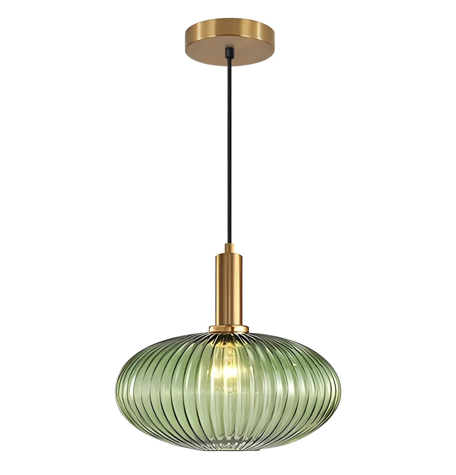 

Modern Gold Globe Pendant Light Large Green Glass Adjustable Brass Round Pendant Lamp Kitchen Island Farmhouse