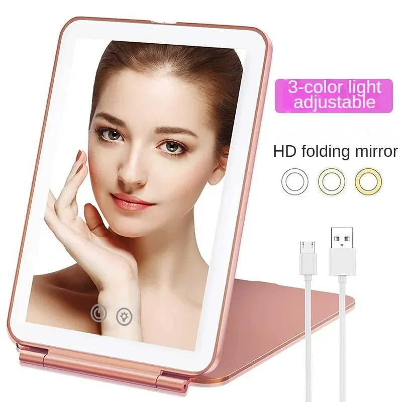 LED Folding Vanity / Makeup Mirror Rechargeable Flat LED Makeup Mirror Portable Travel Desktop Flip Make Up