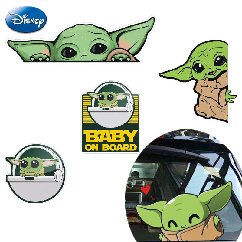 Disney Baby Yoda Car Sticker Kawaii Anime Figure Yoda Auto Rear