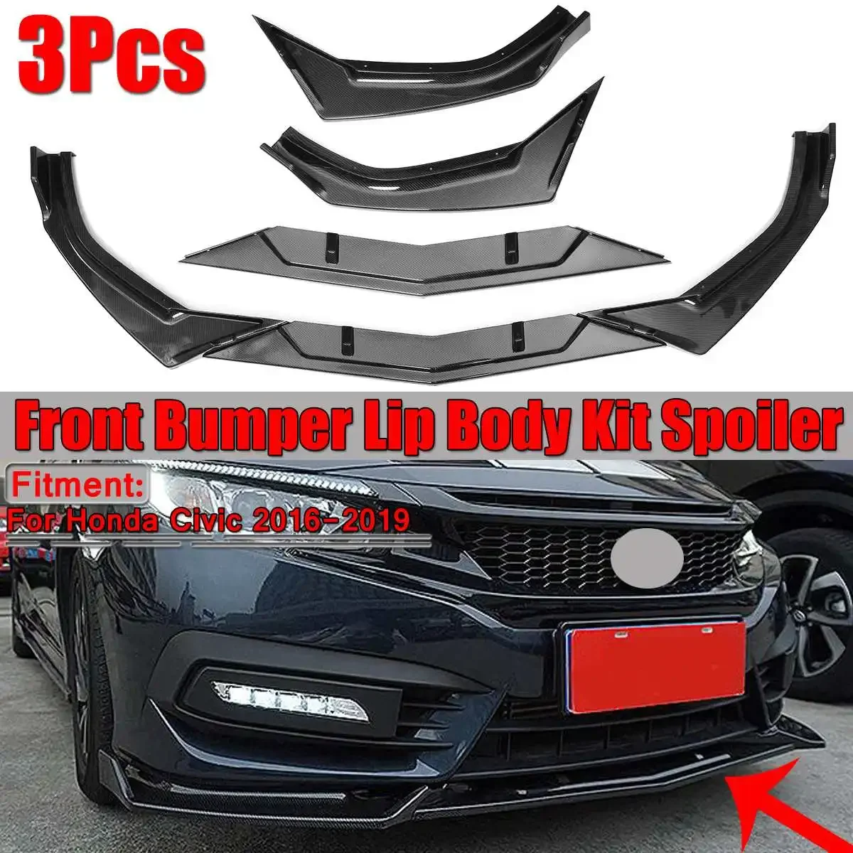 

3 шт., передние бамперы для Honda Civic 2016-2017