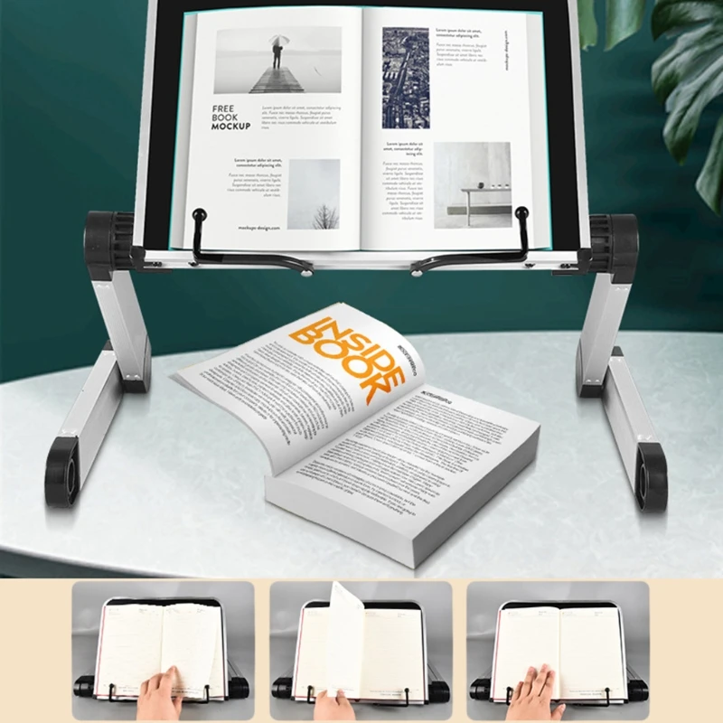Foldable Reading Book Holder Bookcase Stand 360 Degree Adjustable Support Desk Organizer for Cookbook PC