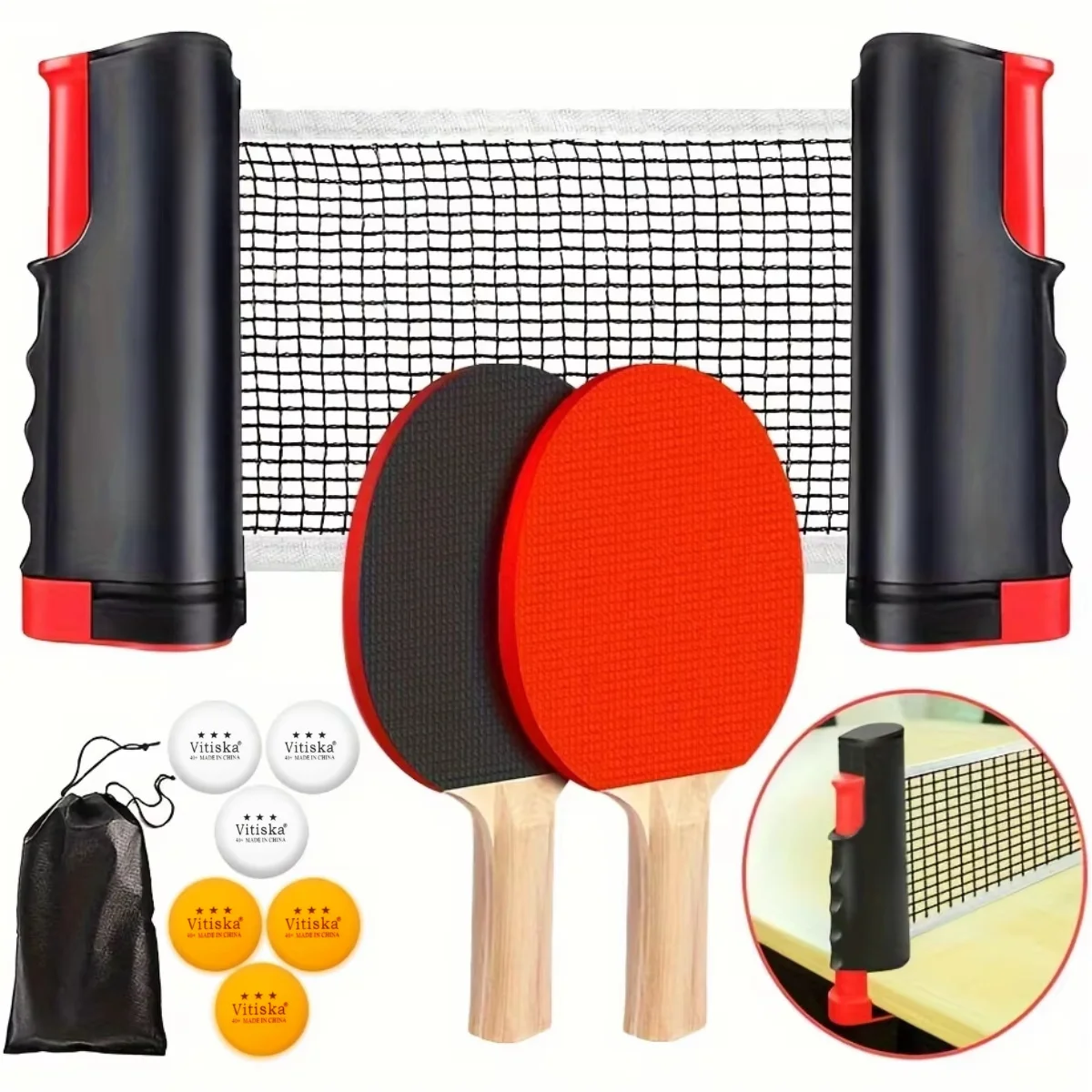 Ping Pong Paddle Set, Portable Table Tennis Set with Retractable Net & Carry Bag,40+ Pingpong Balls Indoor/Outdoor Games，gift
