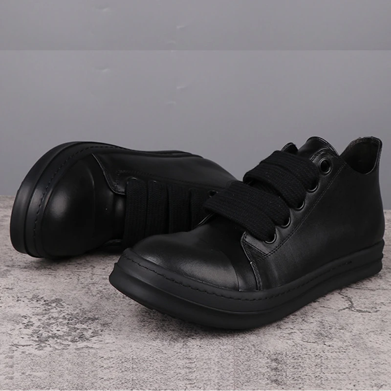Popular Men's Sneakers Leather Shoes for Woman All Black Solid Men's Casual Shoes Jumbo Shoelace Women's Sneakers 5
