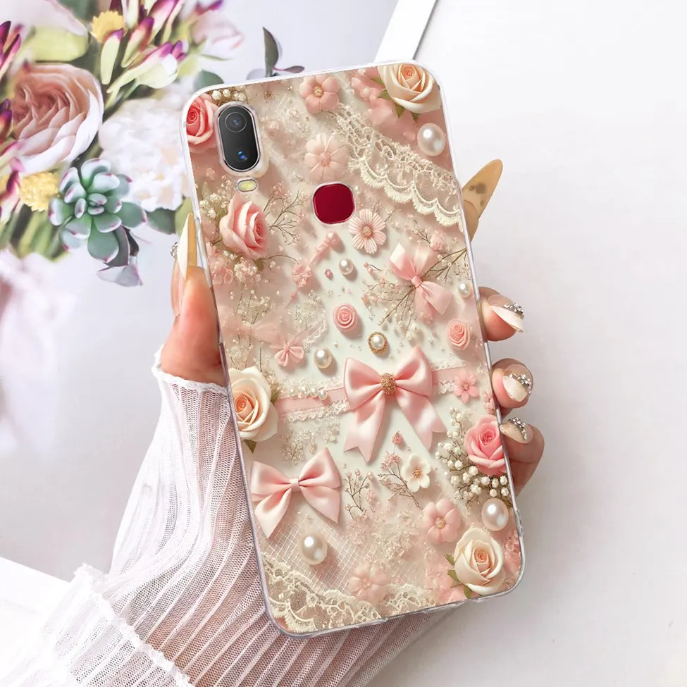 Clear Cute Cat Floral Soft Back Cover - Luxury Painted Design