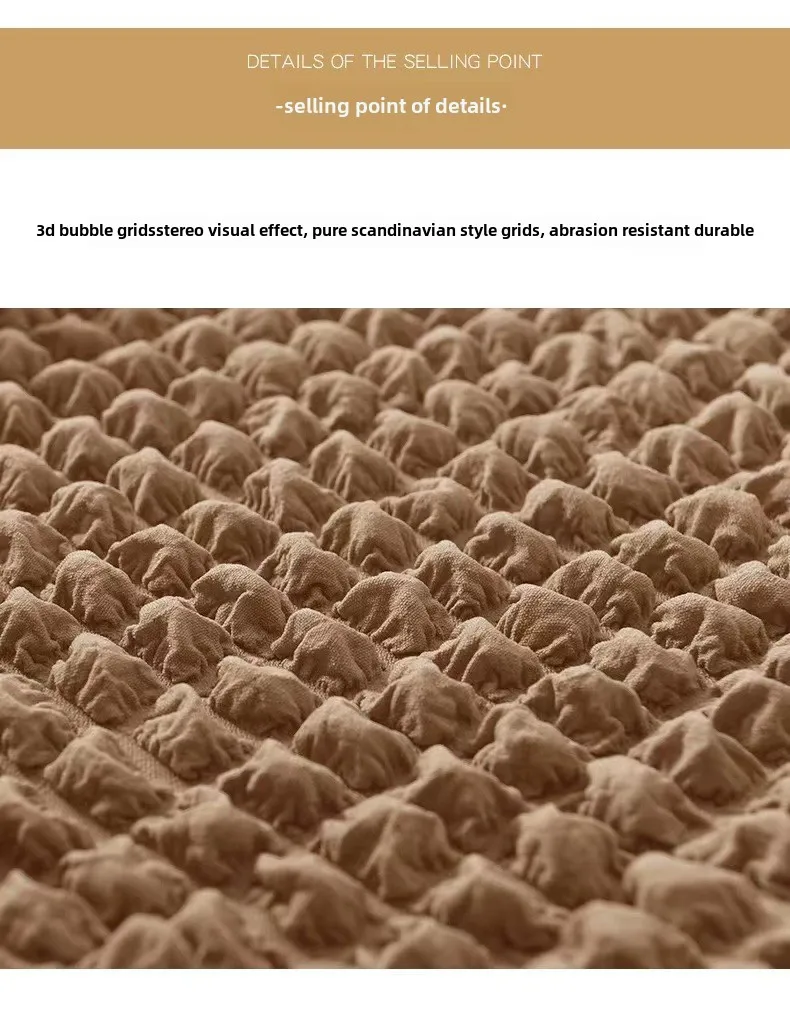 Description Picture 4 of item1PC Solid Color Seersucker Bench Cover with Skirt Non-Slip Dining Seat Slipcover Elastic Piano Chair Case Bedroom Seat Protector