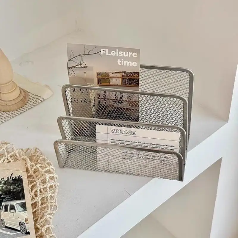 Desk Mail Organizer, 2 Pack Office Small Letter Sorter Desktop File Organizer Metal Mesh With 3 Vertical Upright Compartments - 5