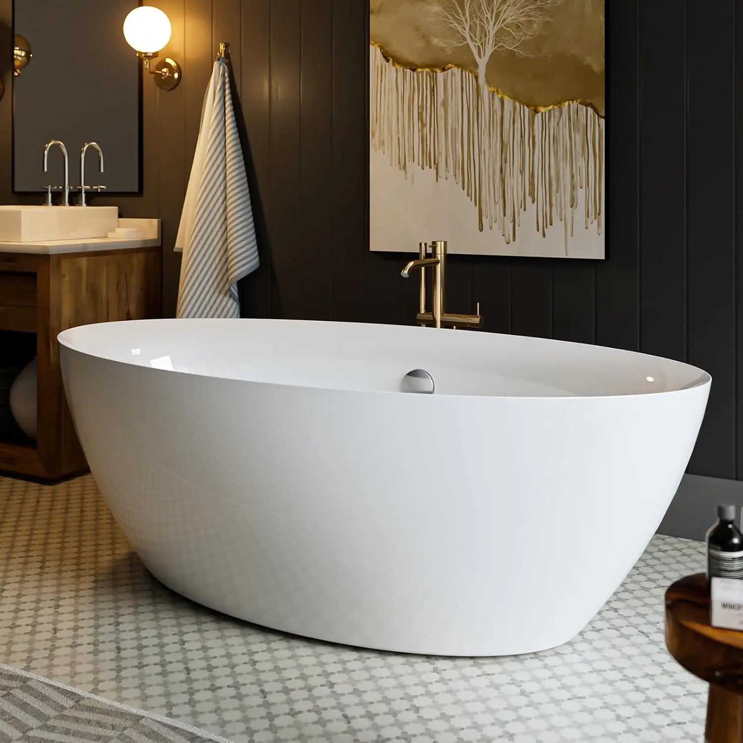 71 Inch Freestanding Tub Acrylic Contemporary Soaking Tub with Overflow and Drain White Easy Clean Easy Maintenance