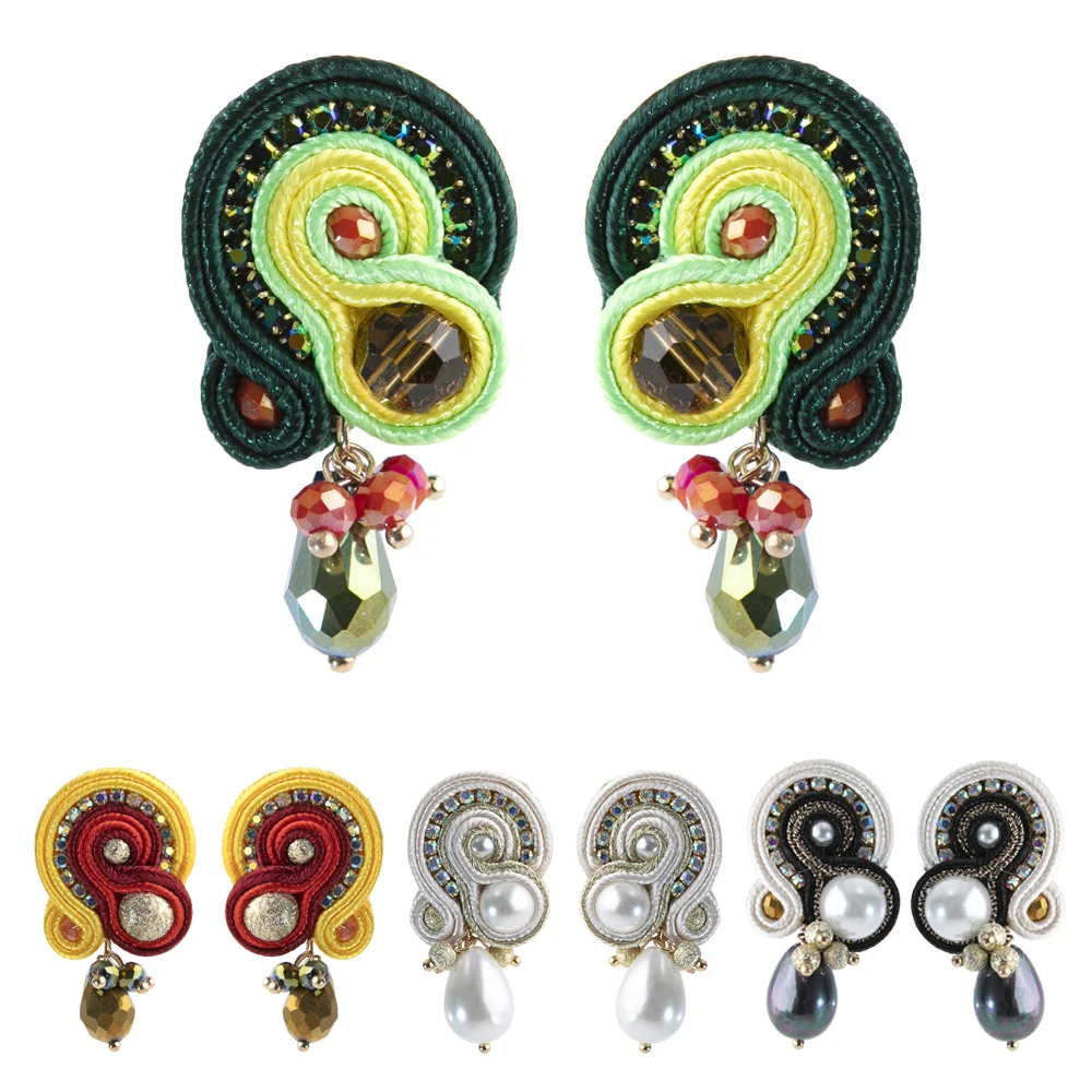 

KPacTa 2023 Luxury Handmade Weaving Soutache Drop Earring Ethnic Jewelry Female Crystal Earring Banquet Gifts boucle d'oreille