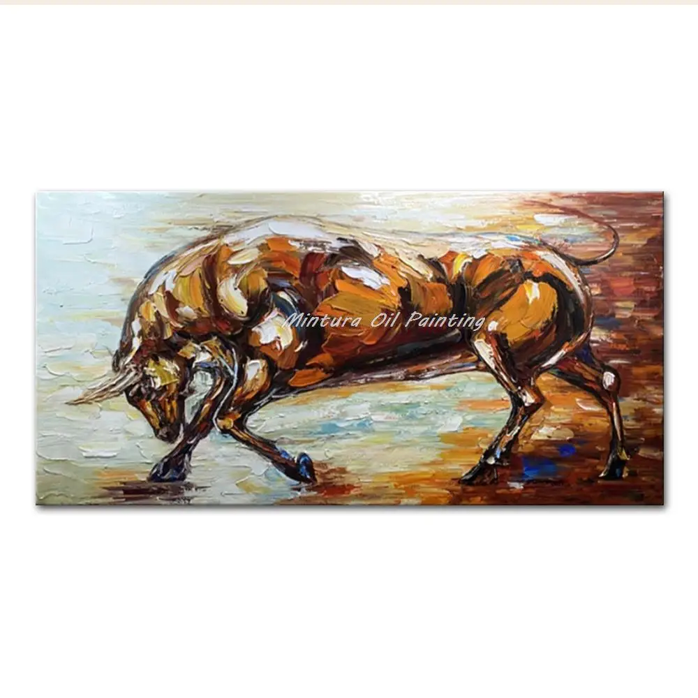 

Mintura Large Size Handmade Artwork Handpainted Modern Oil Painting on Canva The Brave Bull Home Decoration Hotel Decor Wall Art