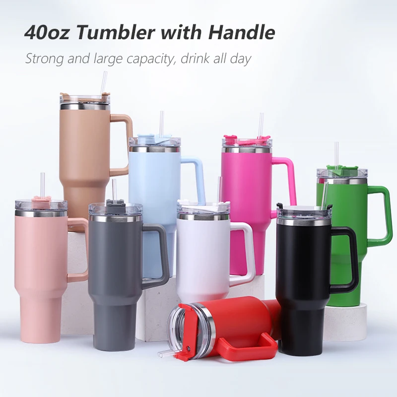 25pcs 40oz Sublimation Tumbler With Handle & Diamond Lids Stainless Steel  Vacuum Insulated Travel Coffee Cups Mug Water Bottle - AliExpress