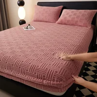 1pc Jacquard Fitted Sheet Embossed Velvet Mattress Cover Soft Winter Warmth Bedlinen European Home Mattress Protector Bed Cover 1