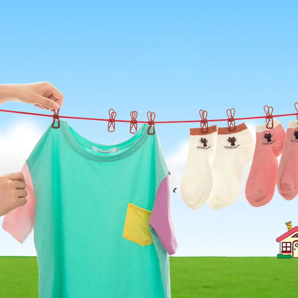 1.8M Outdoor Camping Non-slip stretch clothesline With 12Clips Travel Stretchy Clothesline Sock Line Hanging Laundry Drying Rope 4