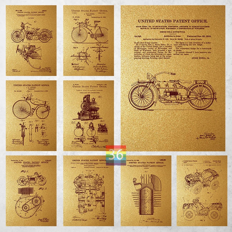 Moto Bike Rail Disegno Poster Vintage Stampe Su Tela Moto Bike Rail Blueprint Decorazione Della Parete Home Room Bar Wall Art
