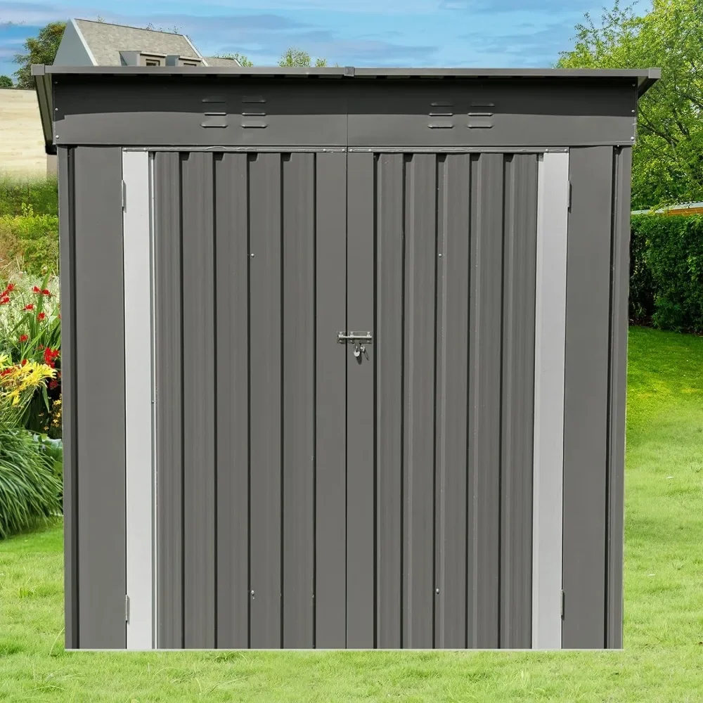 

Outdoor Storage Shed 6x4FT, Steel Tool Garden Small Metal Sheds with Double Lockable Door, Outside Waterproof Galvanized Steel