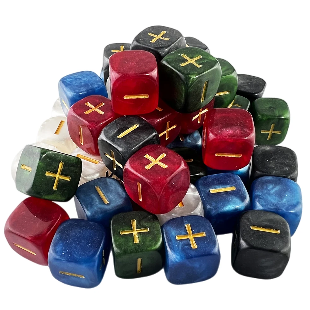 4PCS 16mm Fate Dice for Board Game +,- Mable Effect with Gold Ink Tabletop Game Desk Game Role Playing game dice,dice set