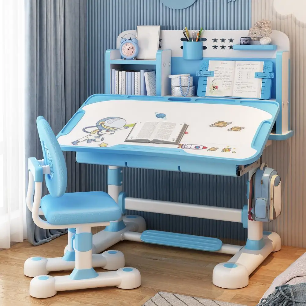 2Pcs/Set Kids Study Desk Chair Set, Height Adjustable Children School Study Table Chair Set with Sitting Corrector Desk