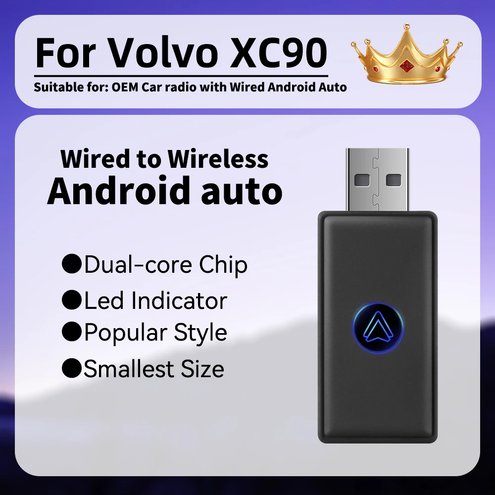 

Newest Mini Smart AI Box Android Auto Wireless Adapter for Volvo XC90 Car OEM Wired Android Auto to Wireless USB Type-C Dongle